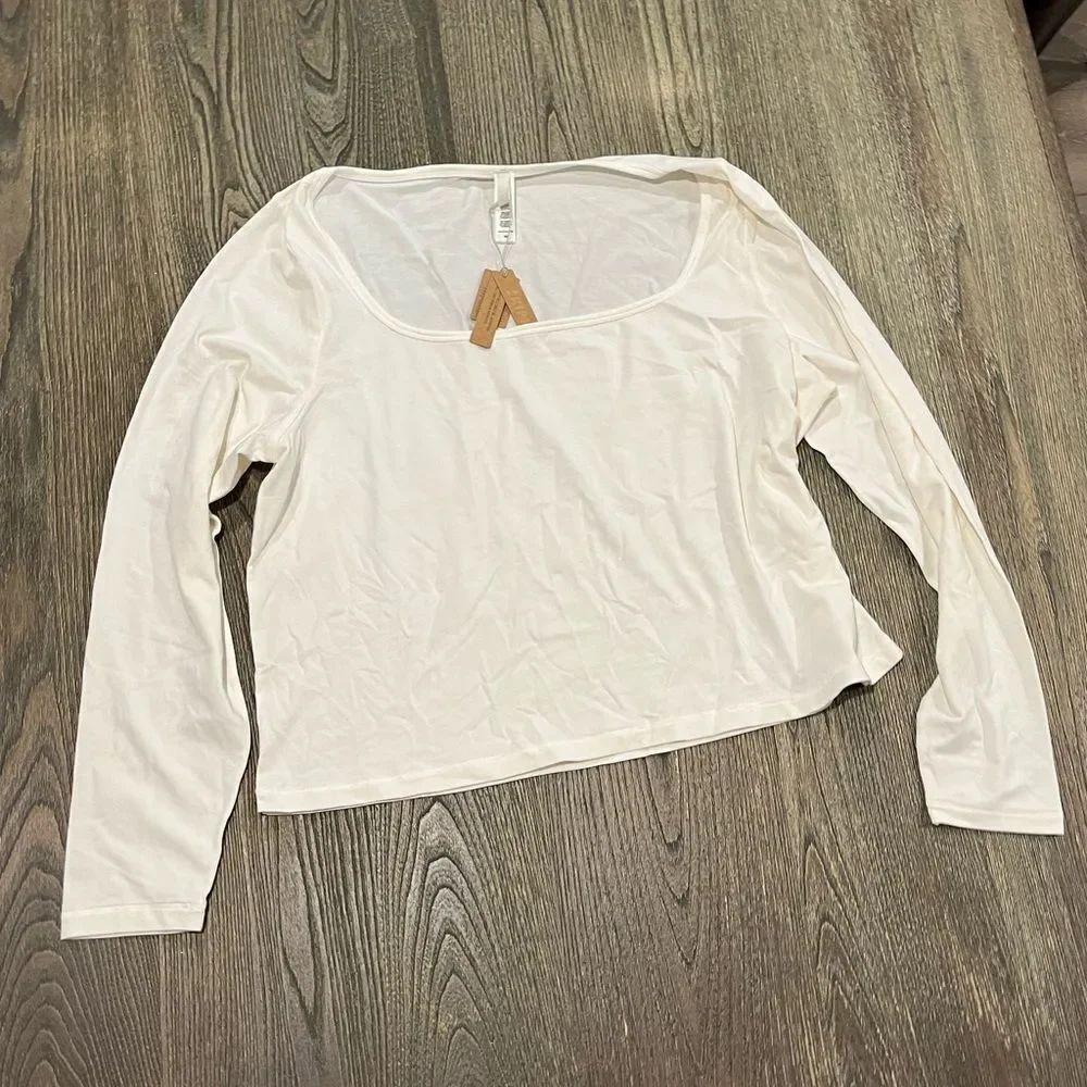 NWT Skims Vintage Scoop Long Sleeve T-Shirt Fitted Stretch Pullover Marble 4X